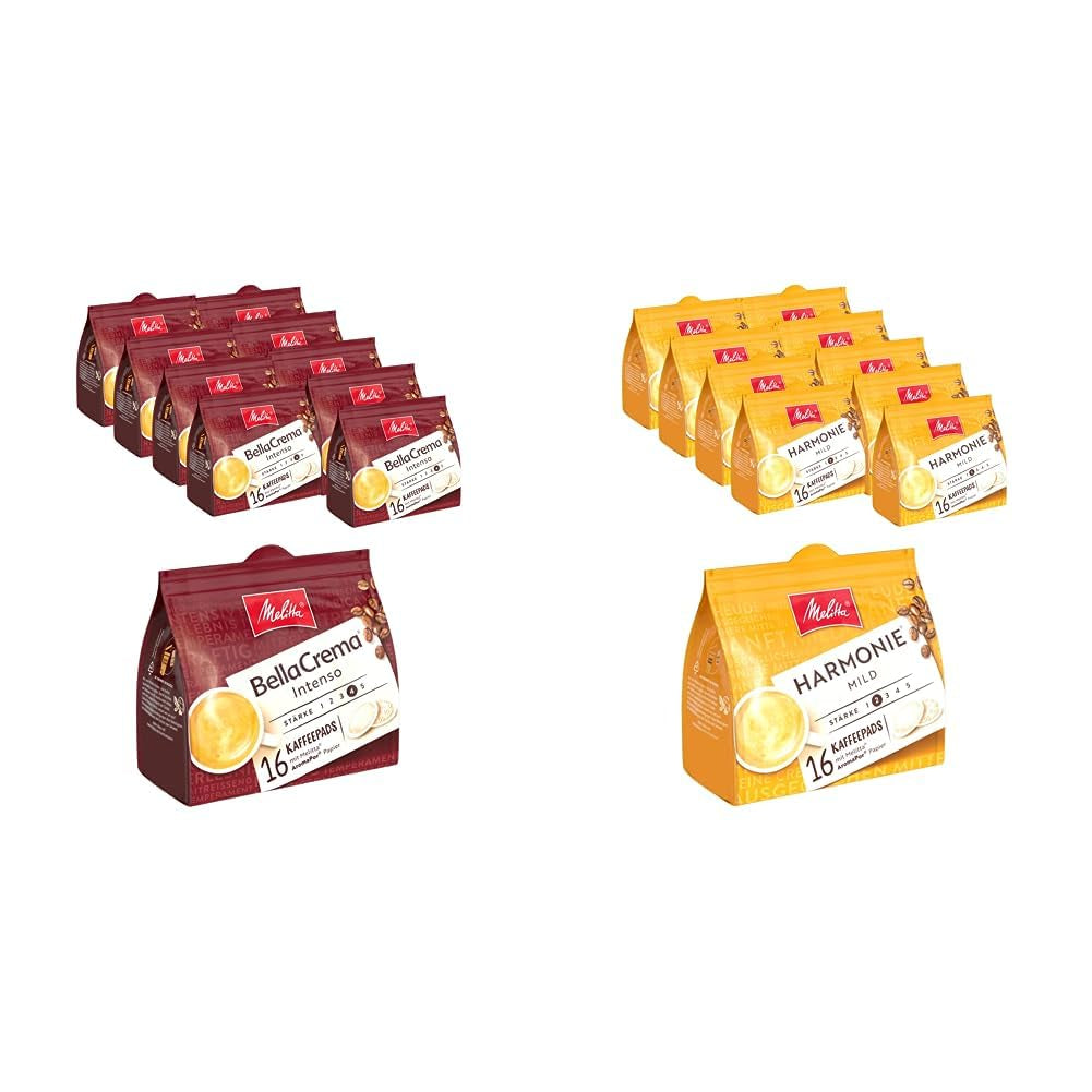 Melitta BellaCrema Intenso gemahlener Röstkaffee en Kaffee-Pads 10 x 16 Pads & Harmonie soft gemahlener Röstkaffee en Kaffee-Pads 10 x 16 Pads