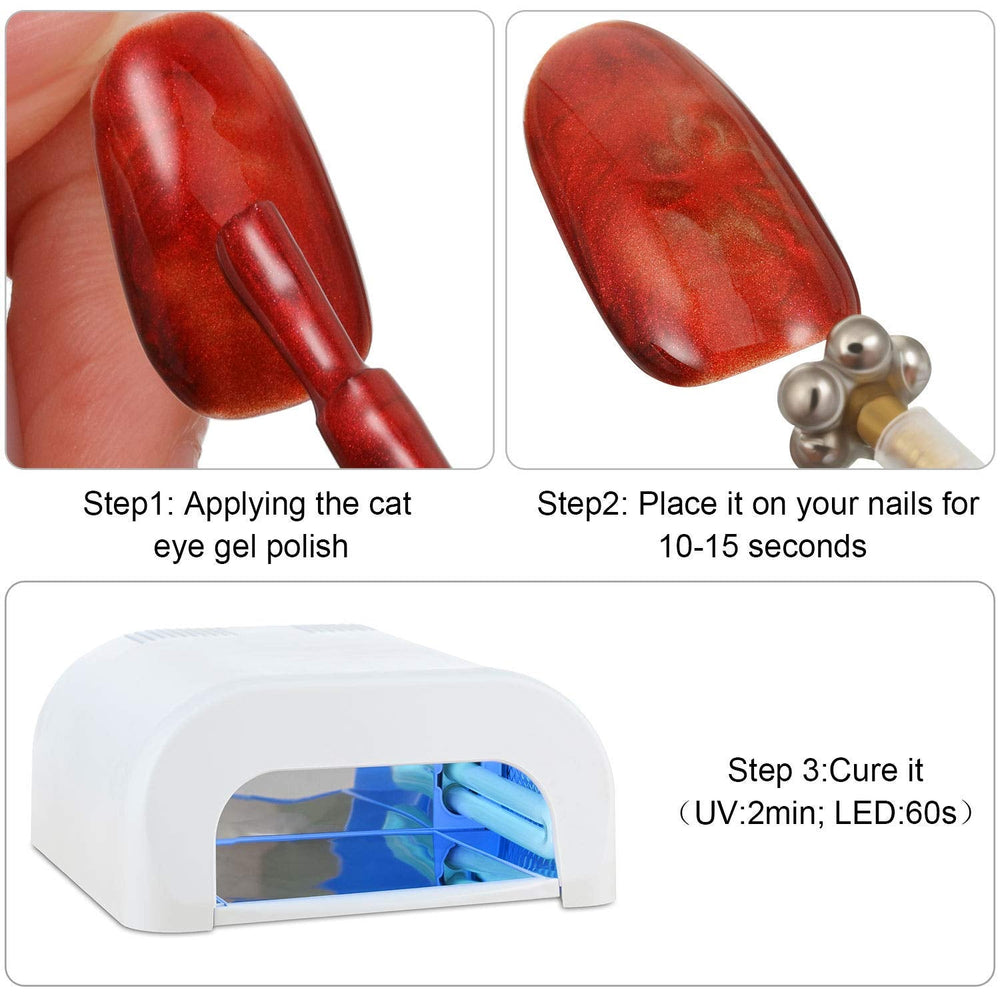 Nail Art Werkzeug Magnetstift, 10 Stück Nagel Magnet Stick Tool Set, Nagel Magnet Stift et Starker Magnet Stock Punktierungsstifte for DIY 3D Magnetics Katzenauge UV Gel Polnisch Nagel Kunst