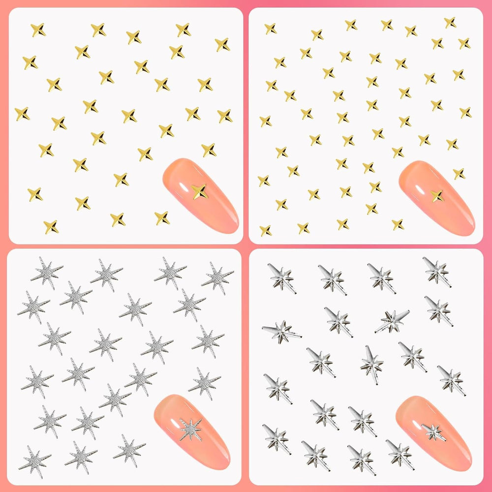 400 pièces de breloques pour ongles en forme d'étoile dorée et argentée, décorations en métal 3D en forme d'étoile, conception d'ongles en forme d'étoile en forme de taille gemme pour décoration d'ongles