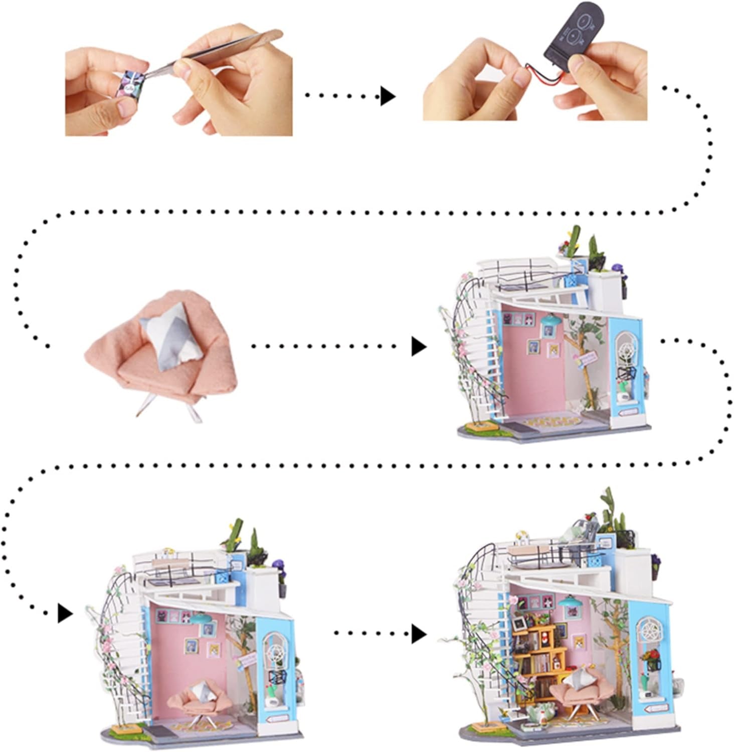 Robotime DG12 Rolife Dora'S Loft Casă de păpuși în miniatură din lemn, metal, țesătură și carton, dimensiuni: 23 X 16 X 26 cm, 248 de piese Casute de papusi Naty Shop