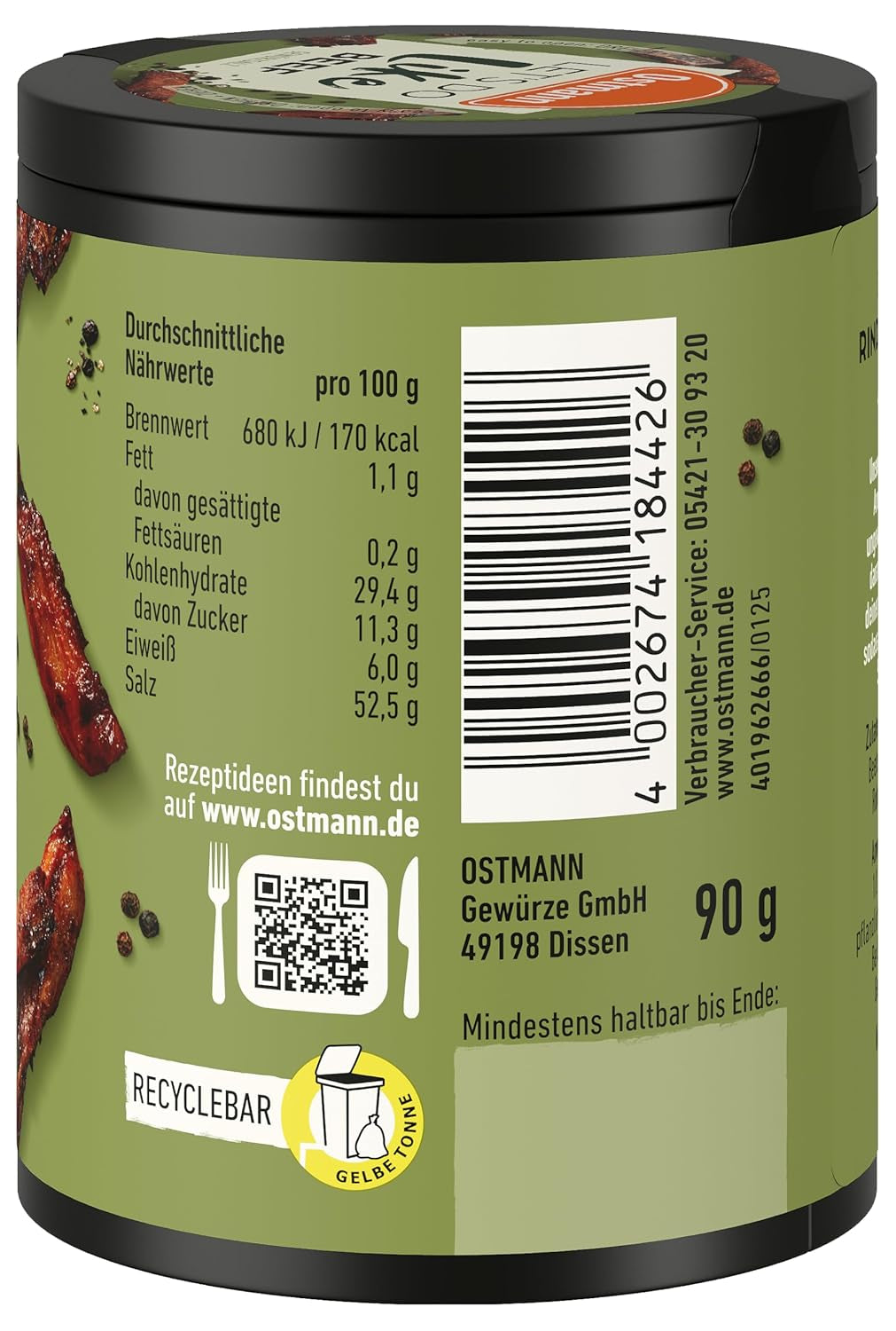 Ostmann Gewürze - Faisons comme le bœuf | Rindfleisch-Geschmack pour ungewürzte Fleischersatzprodukte | Gewürzsalz pour seitan, tofu et légumes végétariens et végétaliens | 90 g dans une barre de recyclage Metalldose