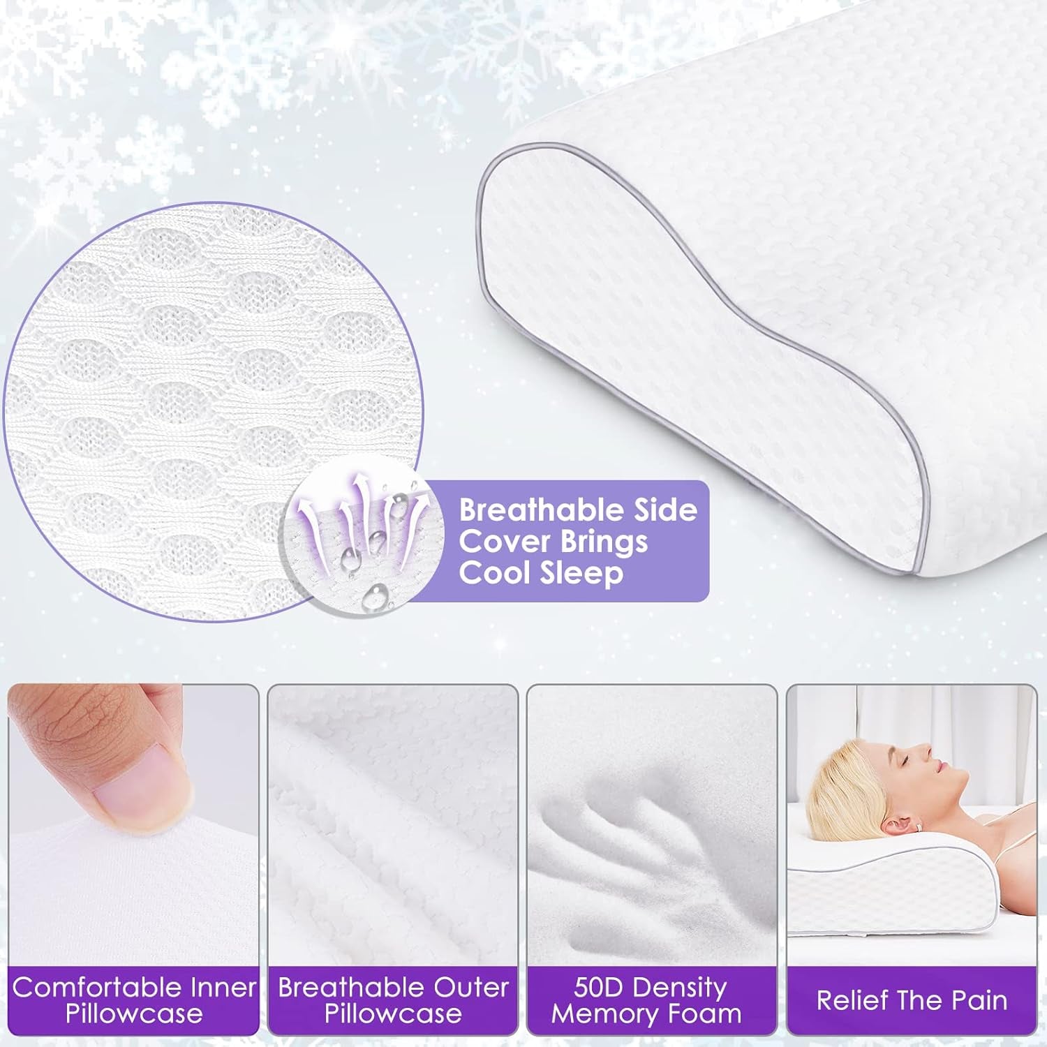 BDTFO Oreiller orthopédique en mousse à mémoire de forme pour douleurs cervicales, soutien du cou pour le dos, le ventre, dormeur latéral avec housse lavable et respirante à fermeture éclair Oreillers orthopédiques cervicaux Naty Shop