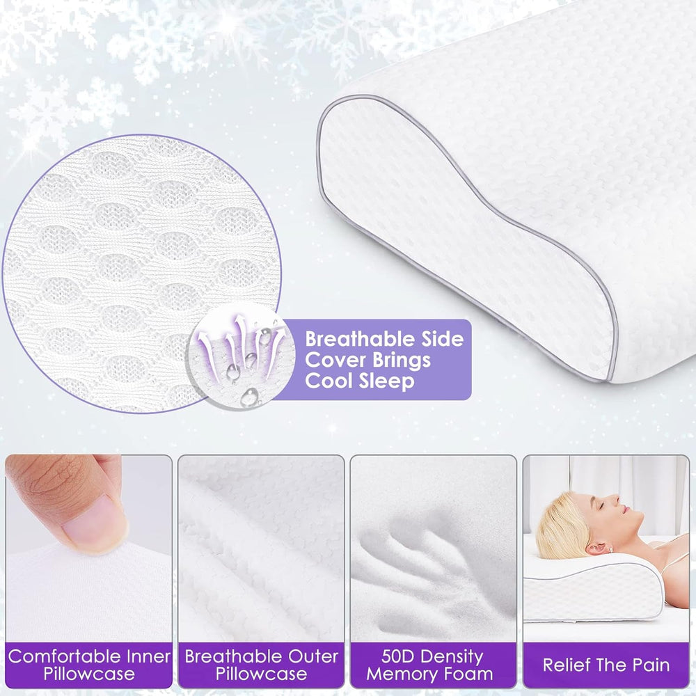BDTFO Oreiller orthopédique en mousse à mémoire de forme pour douleurs cervicales, soutien du cou pour le dos, le ventre, dormeur latéral avec housse lavable et respirante à fermeture éclair Oreillers orthopédiques cervicaux Naty Shop