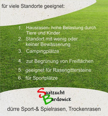 Sport + Spielrasen Strapazierfähig Gebrauchs - Rasenmischung Für Trockene Standorte Dürreresistente 10Kg Für Ca. 300 M² Sportrasen