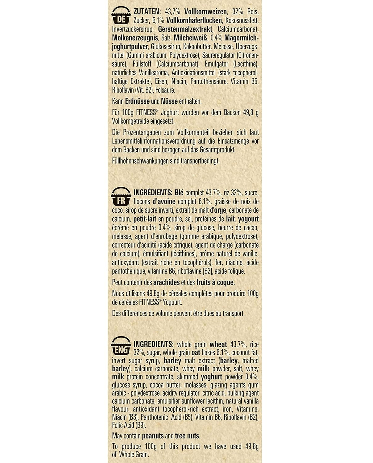 Nestlé Fitness Yogourt Céréales de petit-déjeuner à grains entiers avec saveur partielle de yaourt Pack de 4 (4 x 350 g)