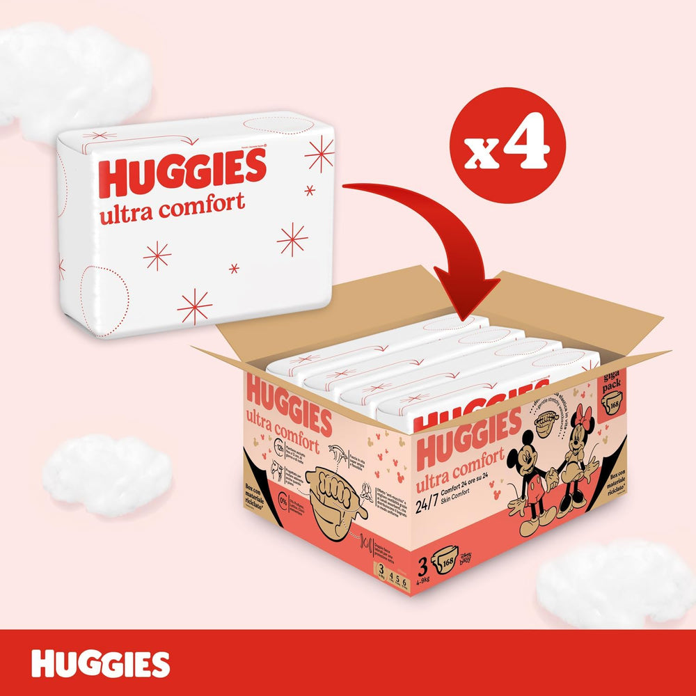Couches Huggies Ultra Comfort, taille 3 (4-9 kg), design Disney, 168 pièces