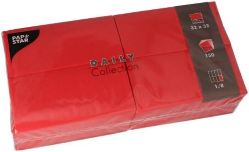 PAPSTAR 150 serviettes "Collection Quotidienne" pli 1/8 32 Cm X 32 Cm Rouge