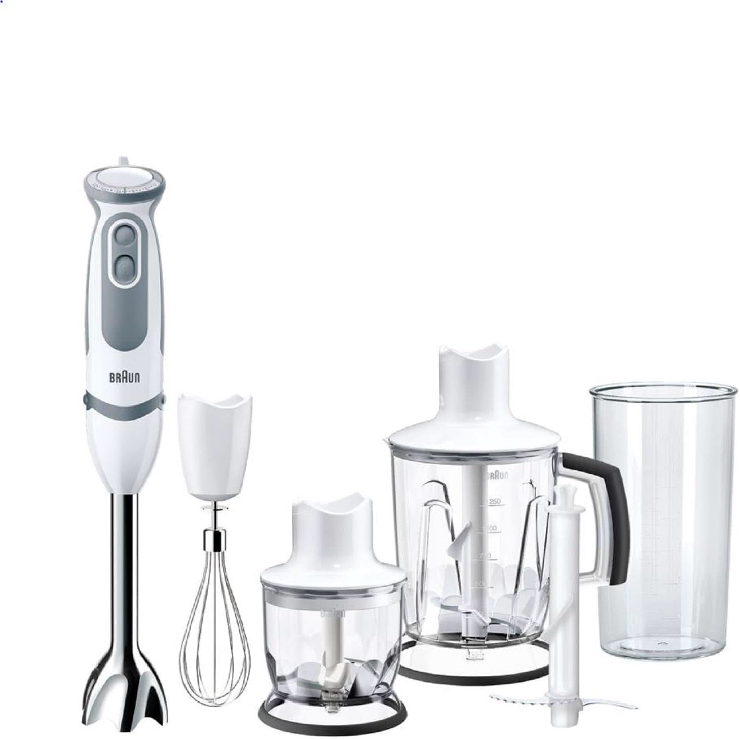 Braun Stabmixer MQ 5200WH - Multiquick 5 Vario Pürierstab Mit Edelstahl Mixfuß, 1000 Watt, Inkl. 600 ml Mix- & Messbecher, Weiß/Grau Kitchen Naty Shop Version 2019 – Batteur sur socle