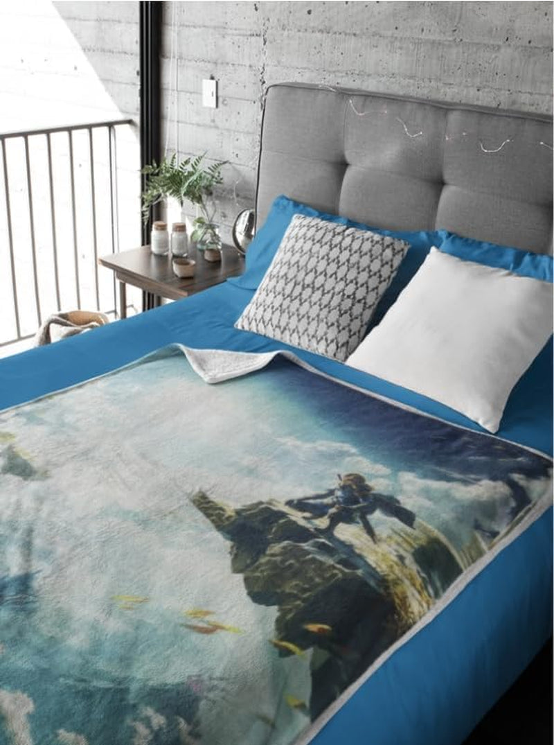 Pătură Sherpa Zelda - Sky Totk - 100 X 150 Cm - Official Licensed Product, Green, Twin Paturi si Cuverturi HÃ”MADICT