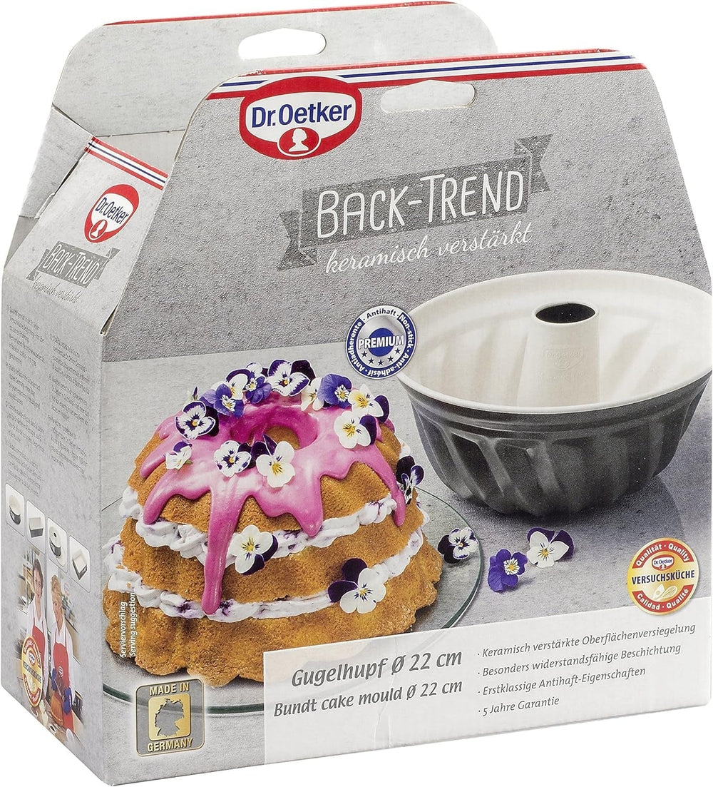 Dr. Oetker Gugelhupfform Ø 22 Cm BACK-TREND, Backform Für Gugelhupf, Runde Bundform Aus Stahl Mit Keramisch Verstärkter Antihaft-Beschichtung (Farbe: Creme/Anthrazit), Menge: 1 Stück Moules et plaques pour la pâtisserie Naty Shop