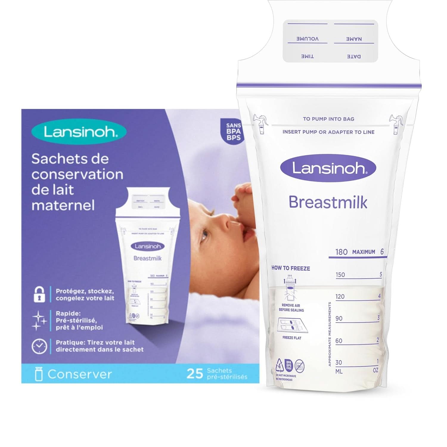 Lansinoh sachets de conservation pour lait maternel, 25 pièces Accessoires Alimentation et Allaitement Bebe Naty Shop