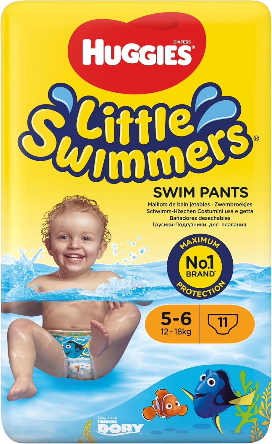Huggies Little Swimmers Couches de bain jetables pour bébés et tout-petits, taille 5-6 (12-18 kg), 11 couches de bain, unisexe