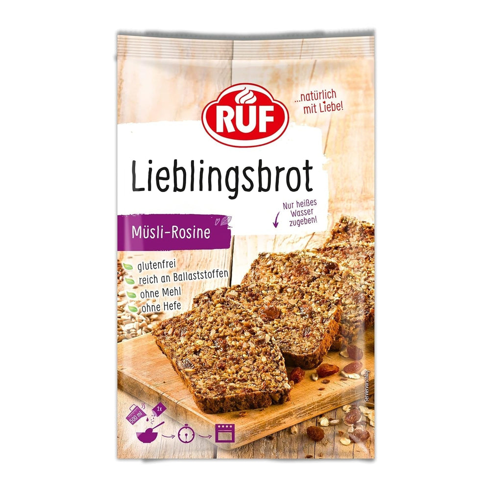 RUF Lieblingsbrot Protein, Brot-Backmischung, Brotmischung, Brotteig-Mischung, Proteinreiches Brot, Glutenfrei, Ohne Mehl & Hefe, 1 X 500G Naty Shop 600 G (1Er Pack) Muesli-Rasine