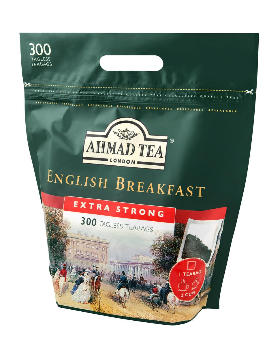 Ahmad Tea – Petit-déjeuner anglais – Thé noir pour petit-déjeuner – Thé Assam et Ceylan – Sachets de thé anglais sans bande avec 2 g de thé par portion – Grand paquet de 300 sachets de thé (lot de 2)