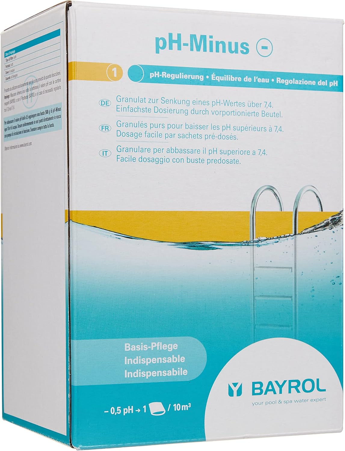 BAYROL e-pH-Minus granulés 6 kg - réduit rapidement et efficacement les niveaux de pH trop élevés dans les piscines - dosage facile directement dans l'eau - avec gobelet doseur - réducteur de pH - réglage du pH pour piscines