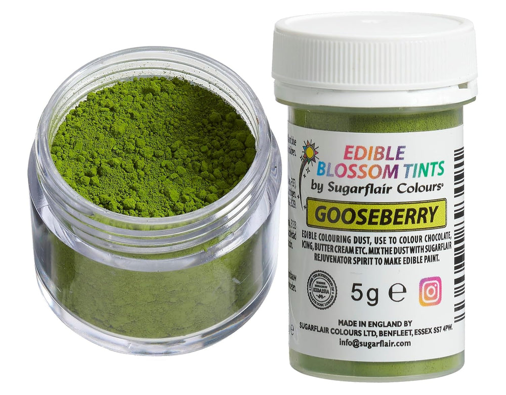 Sugarflair Blossom Tint Dust Groseille à maquereau Colorant alimentaire en poudre – Colorant alimentaire en poudre pour décoration de gâteaux, pâte à sucre, fondant, glaçage, chocolat, crème au beurre, macarons et plus encore – 5 g