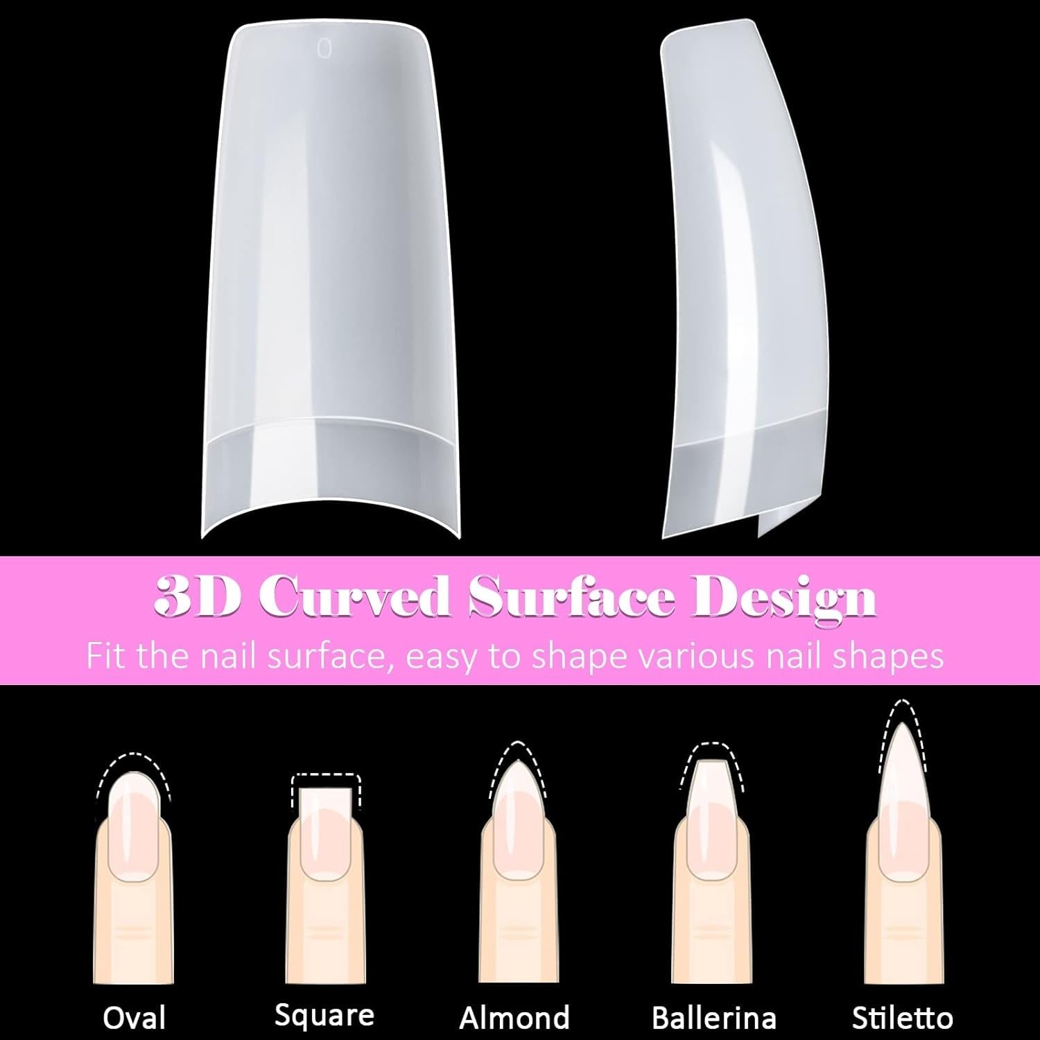 500 pièces de faux ongles artificiels français en acrylique, ensemble d'extensions d'ongles, accessoires de faux ongles avec 4 pièces de colle pour conception d'ongles en gel naturel