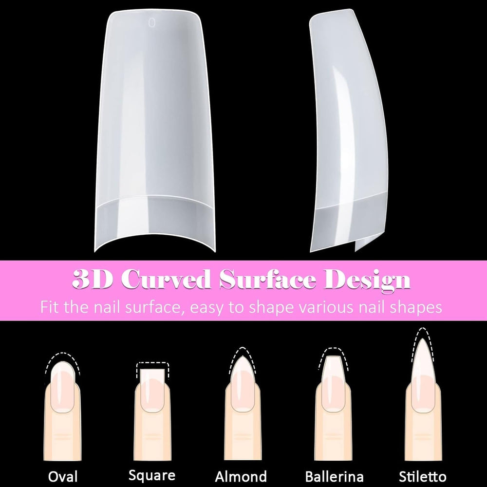 500 pièces de faux ongles artificiels français en acrylique, ensemble d'extensions d'ongles, accessoires de faux ongles avec 4 pièces de colle pour conception d'ongles en gel naturel