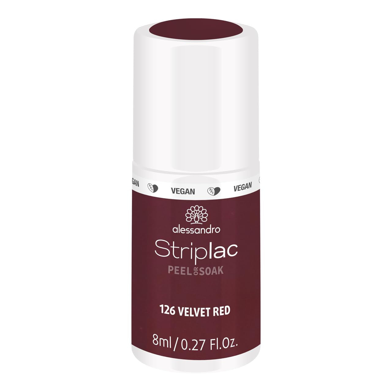 Vernis à ongles UV alessandro Striplac Elegant Ruby - Délicat et longue tenue - S'enlève facilement grâce à la technologie peel-off - Vegan et cruelty-free - 8 ml
