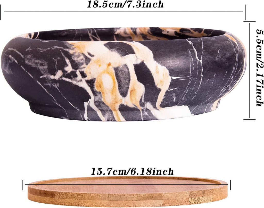 Ghivece mari pentru plante suculente cu farfurioare din bambus, jardiniere ceramice pentru cactus de 18,5 cm, ghivece rotunde pentru flori, recipiente pentru bonsai pentru grădină, birou, decorare birou