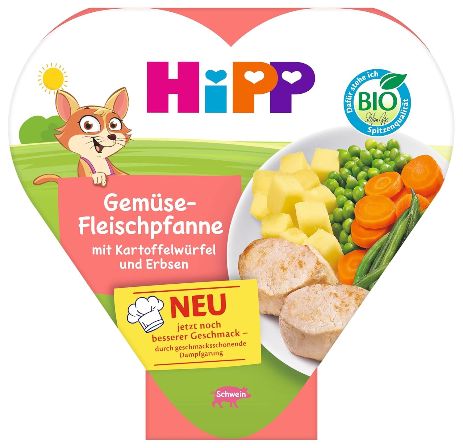 HiPP Ragoûts de légumes et de viande bio avec dés de pommes de terre et petits pois (6 x 250g), repas à partir de 1 an, légèrement cuits à la vapeur, végétariens, assaisonnement adapté aux enfants, qualité bio
