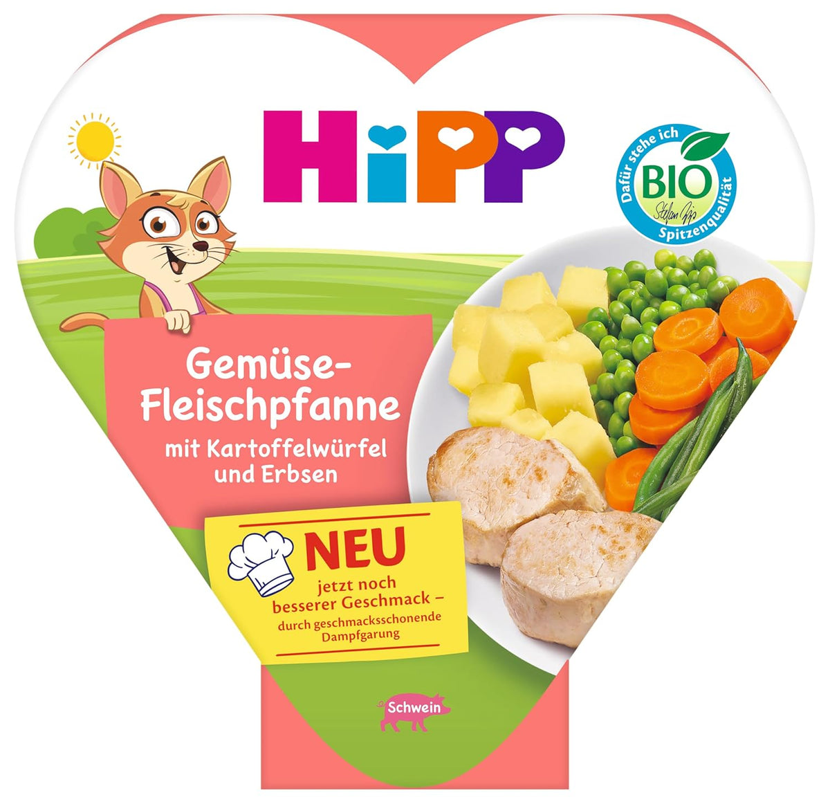 HiPP Ragoûts de légumes et de viande bio avec dés de pommes de terre et petits pois (6 x 250g), repas à partir de 1 an, légèrement cuits à la vapeur, végétariens, assaisonnement adapté aux enfants, qualité bio