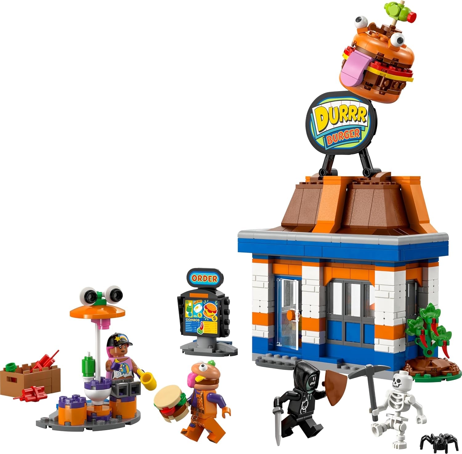 LEGO Fortnite Durrr Burger Restaurant - Jeu de jeu avec Strandbomber, Beefboss, Schmierfink et EIN Skelett Minifiguren - Ensemble de jeu de jeu pour jeunes et filles à partir de 10 ans - 77076
