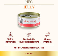 Almo Nature HFC Jelly - Nassfutter für ausgewachsene Katzen - Lachs - Qualité humaine, sans gluten et monoprotéine - 6 x 70 g