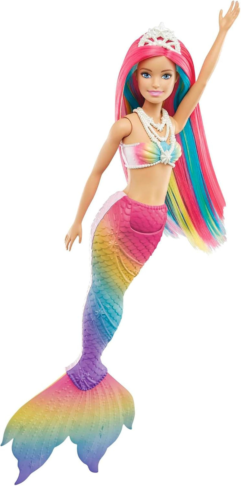 Barbie Dreamtopia Sirène magique arc-en-ciel, Barbie sirène avec cheveux arc-en-ciel, poupée à couleur changeante activée par l'eau, jouet de 3 ans, cadeau pour filles, GTF89 Naty Shop Dolls