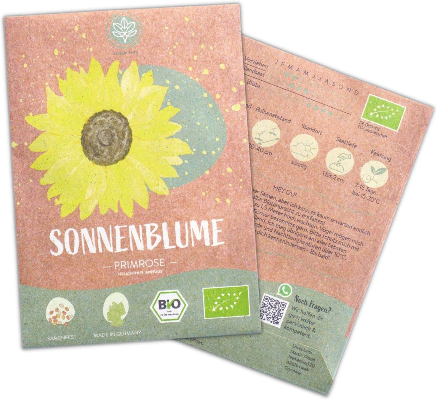 Graines de tournesol biologiques, ramifiées, 20 graines de tournesol à taux de germination élevé, graines de tournesol pour le jardin, le balcon, le parterre de fleurs ou comme cadeau d'invités. Graines de fleurs pollinisées gratuites.