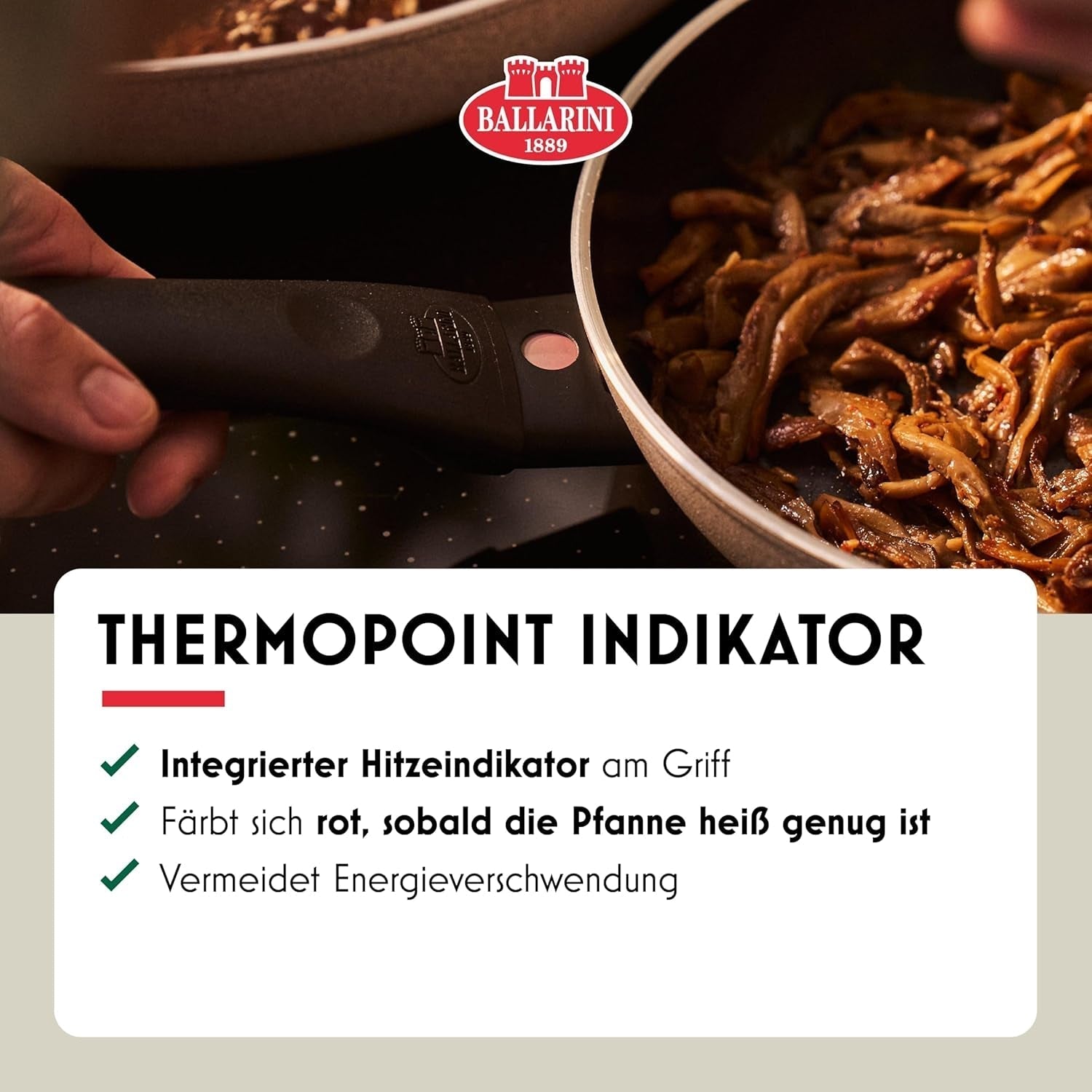 Poêle Ledro, 24 cm, aluminium, compatible induction, revêtement céramique antiadhésif, Thermopoint, Made in Italy, beige Casseroles et poêles Naty Shop