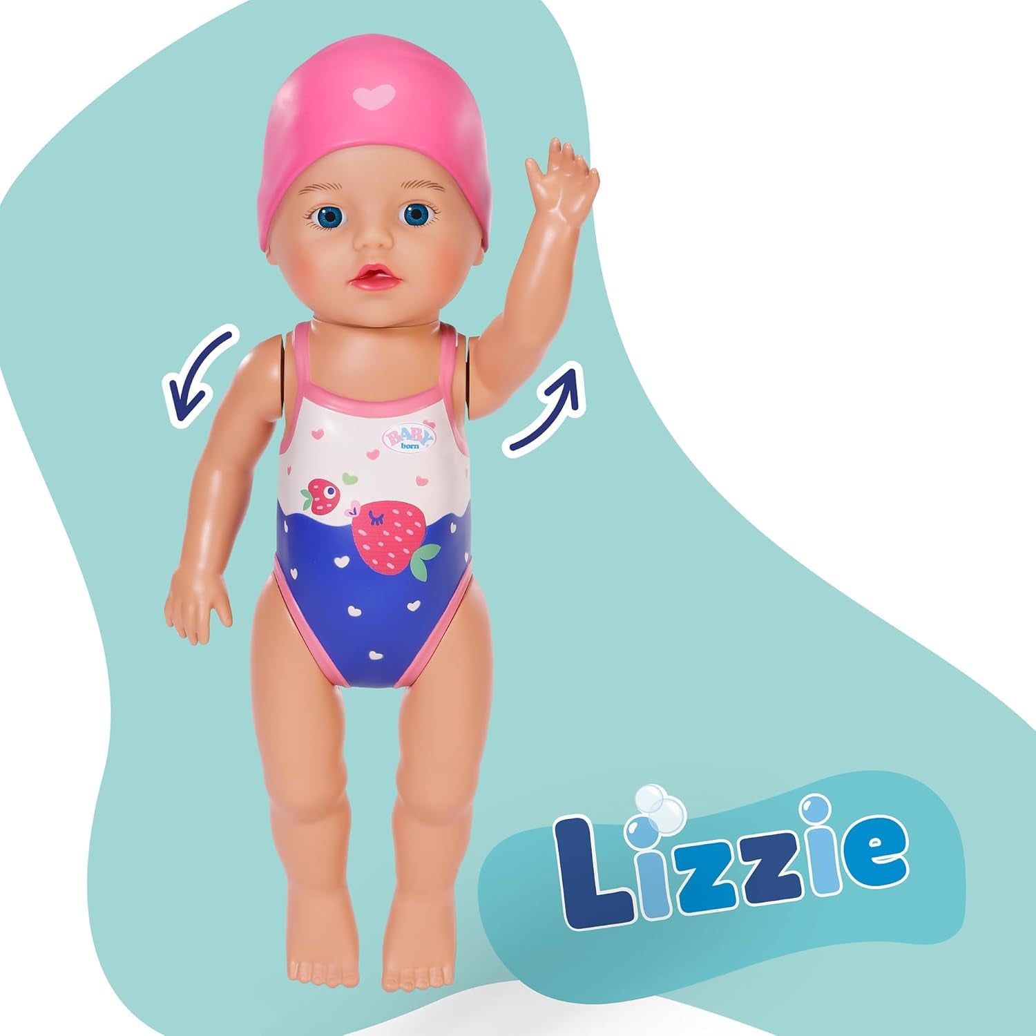 BABY Born Schwimmende Lizzie 30cm, Aufzieh-Badepuppe, wasserfest, funktioniert ohne Batterien, für Kinder ab 1 Jahr