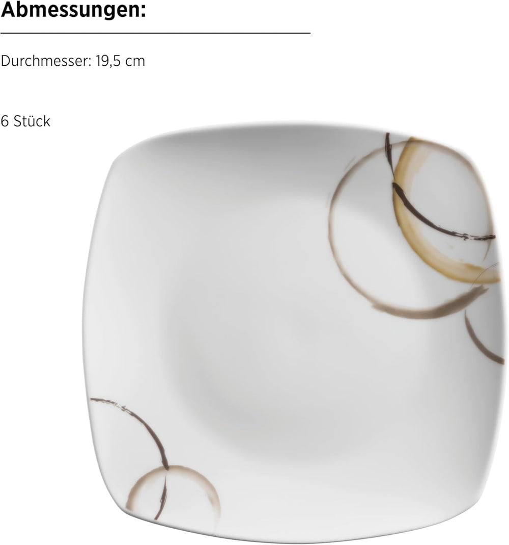 MÄSER Nela service de table combiné, série 30 pièces, service de table carré pour 6 personnes, blanc/marron