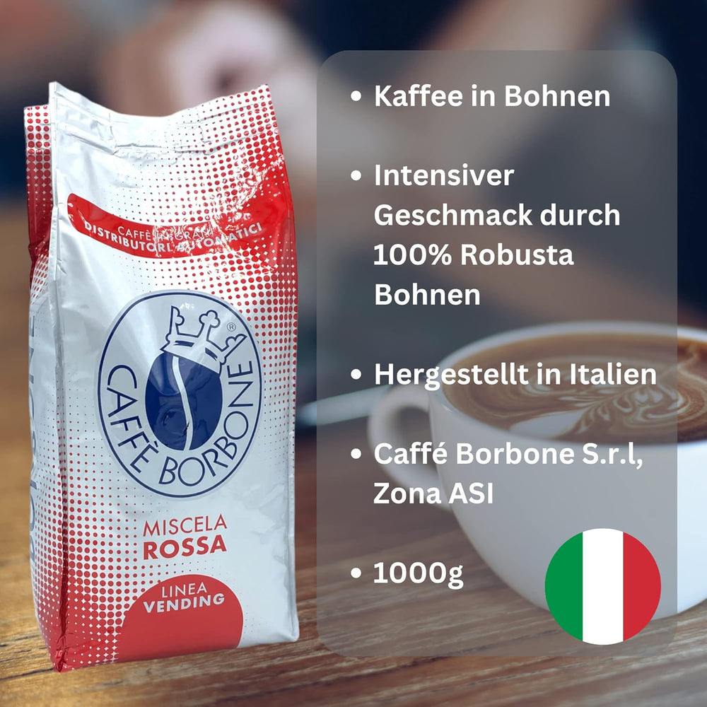 Caffé Borbone Miscela Rossa 6x 1000g en Italien | Café Borbone | Ganze Bohnen | 100% robuste | + Jassas Geback