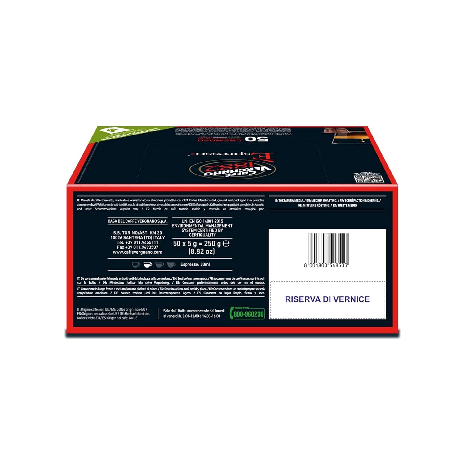 Caffè Vergnano 1882 - Èspresso Kompostierbare Kaffeekapseln, Compatible Avec Nespresso, Cremoso (Crémeux) - Packung Enthält 50 Kapseln