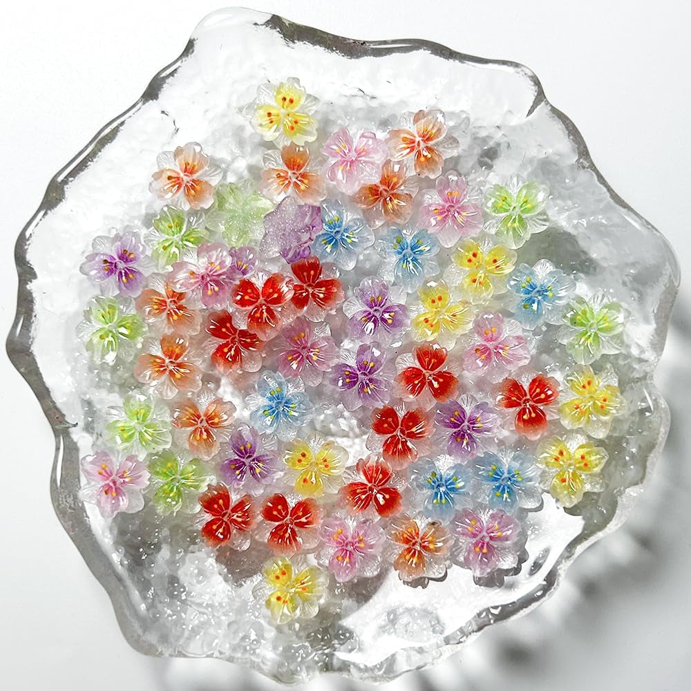 50Pcs 3D Blume Nagel Charms Nägel Zubehör Nageldesign Glitzersteine ​​​​Nailart Strasssteine ​​​​Fleur Nail Charms Lumineux Fleur Nail Art Charms Bunte Blumen Deko Nagel Steinchen Fleurs Nail Strass