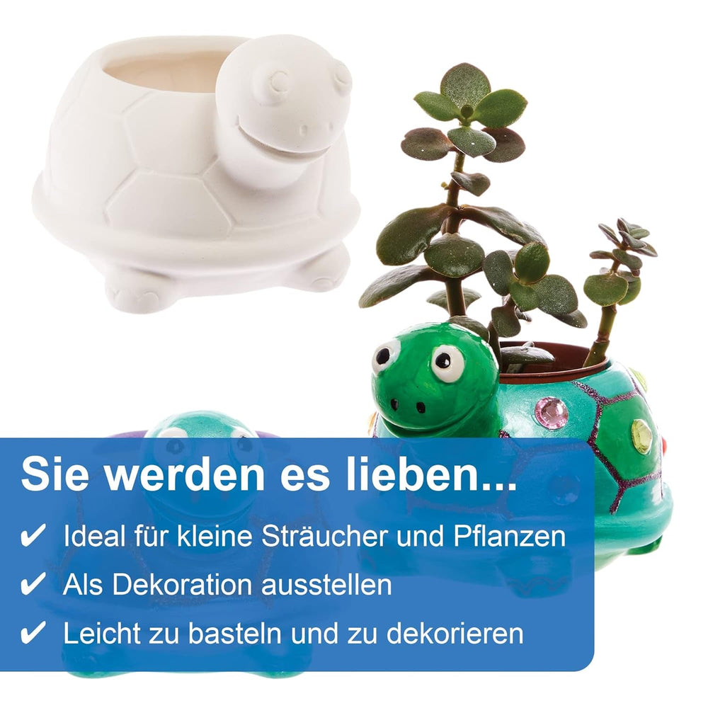 Baker Ross FX594 Jardinières en céramique Tortue - Paquet de 2, Peignez votre propre jardinière
