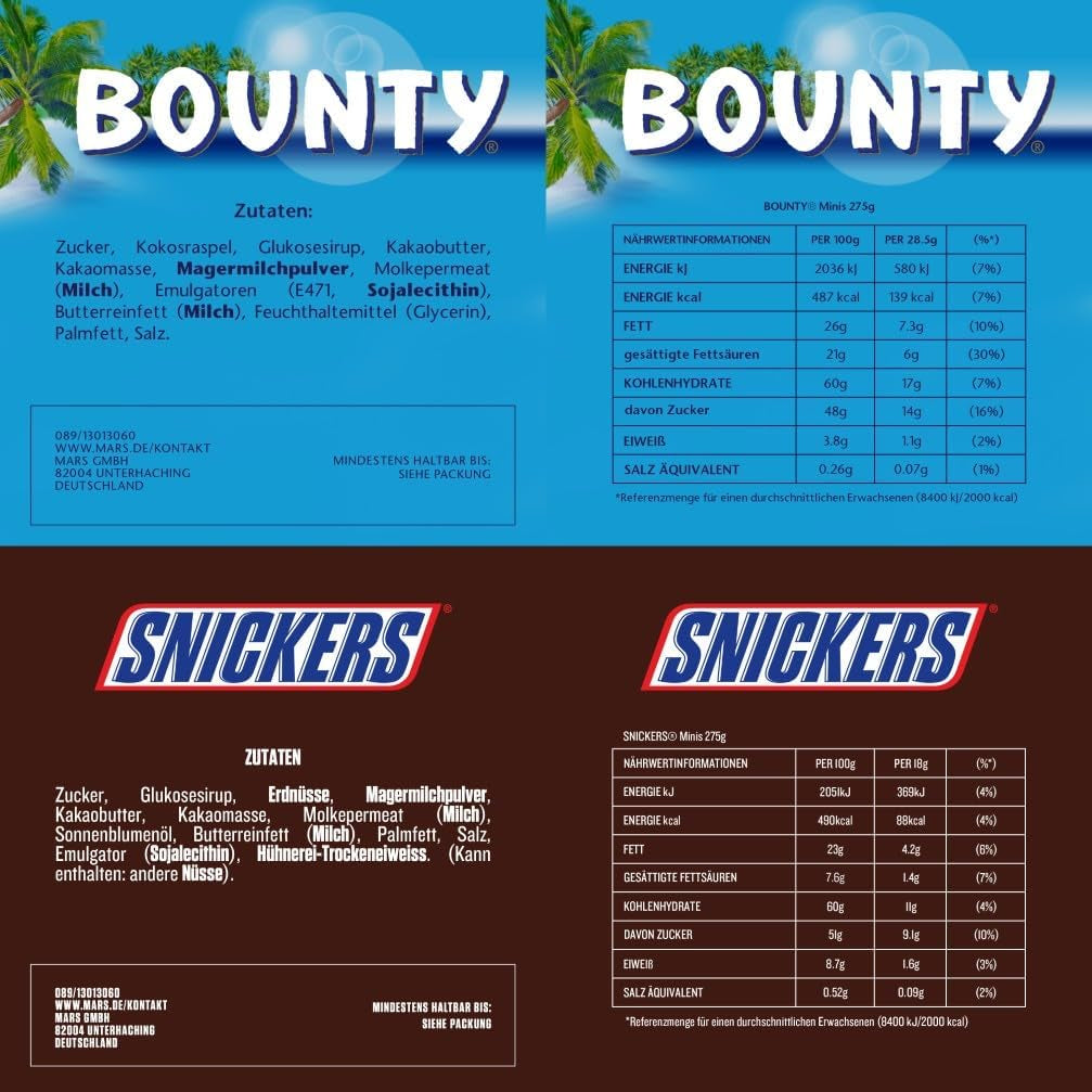 Mini pack mixte chocolat, 71 mini snacks chocolatés (Mars, Snickers, Bounty, Twix, Milky Way) sous forme de friandises, idéal pour une soirée football américain (1400g)