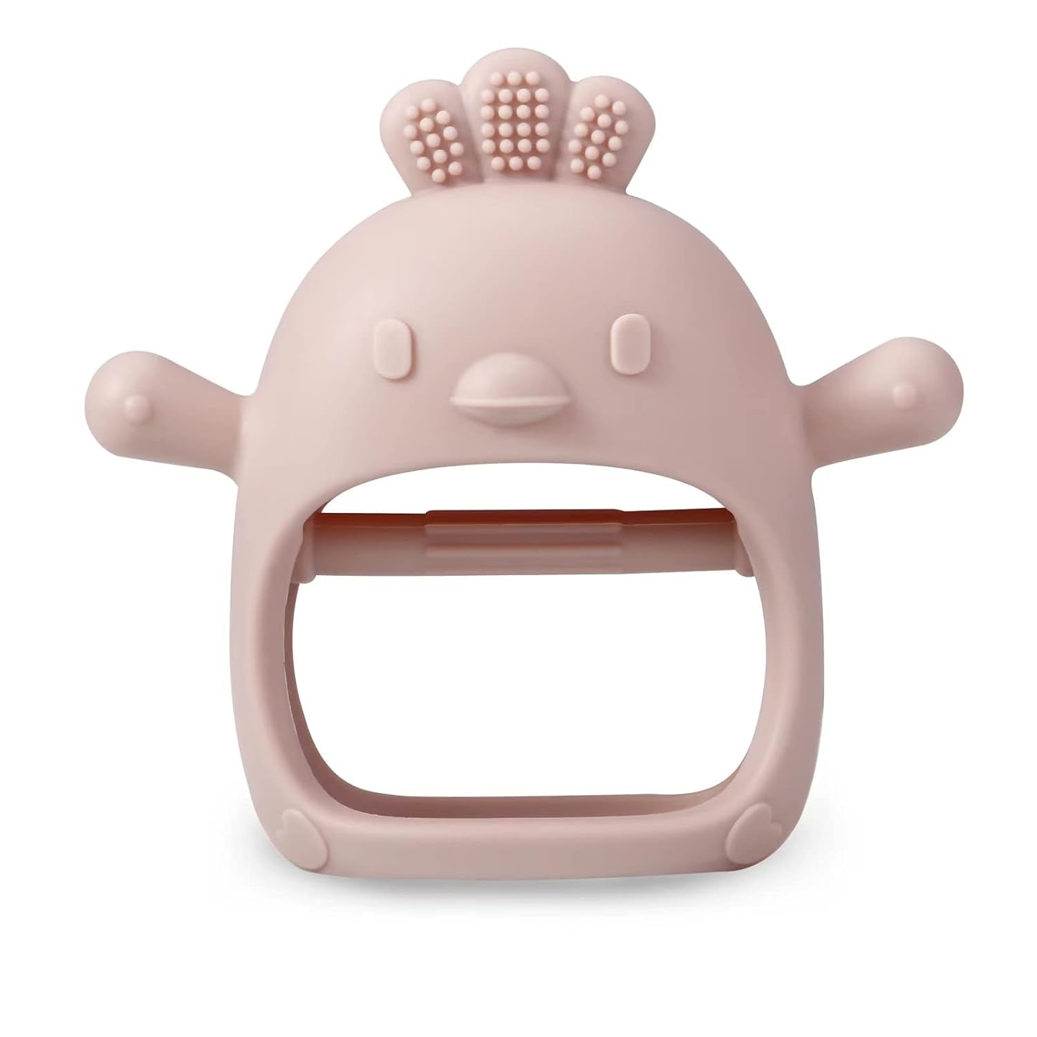 Jucărie de dentiție din silicon PandaEar pentru bebeluși | Mănușă de dentiție cu sugere | Suzetă de mestecat pentru ameliorarea durerii (alb/roz)