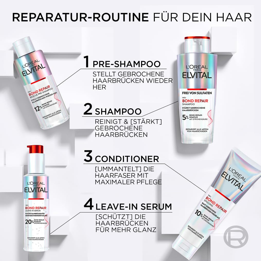 L'Oréal Paris Elvital Bond Repair Shampooing, Nettoyant doux pour la réparation des cheveux L'Oréal Douche et Bain
