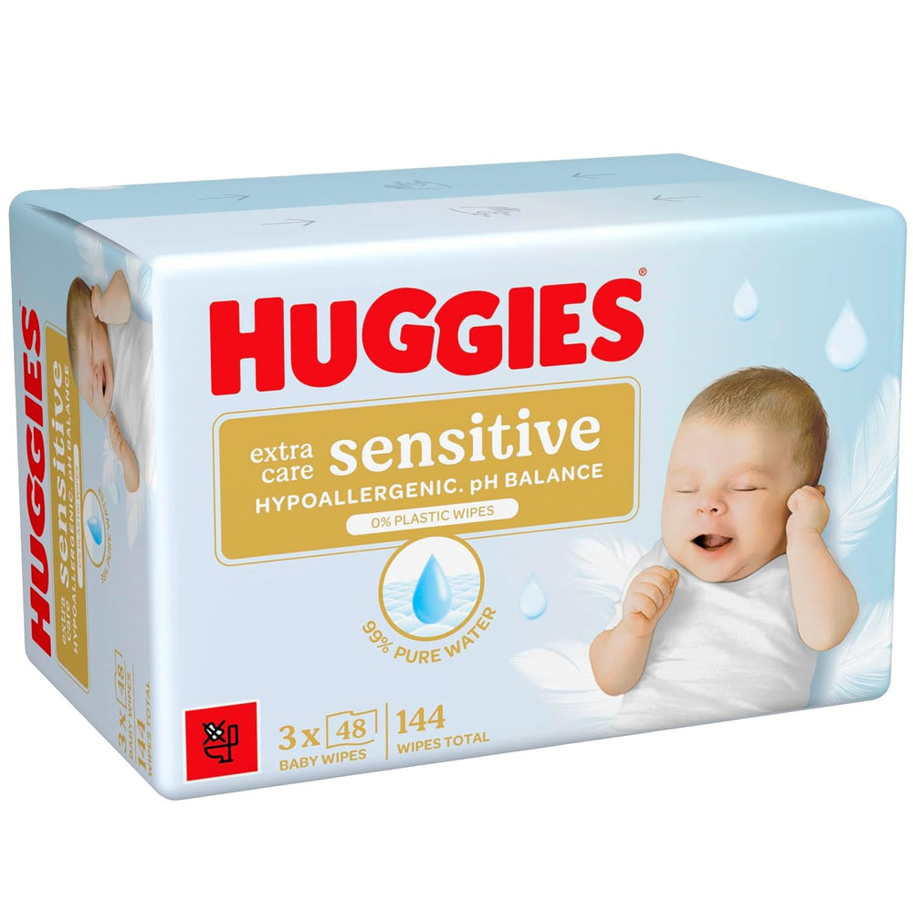 Lingettes pour bébés sensibles Huggies Pure Extra Care, 99 % d'eau, sans plastique, sans parfum