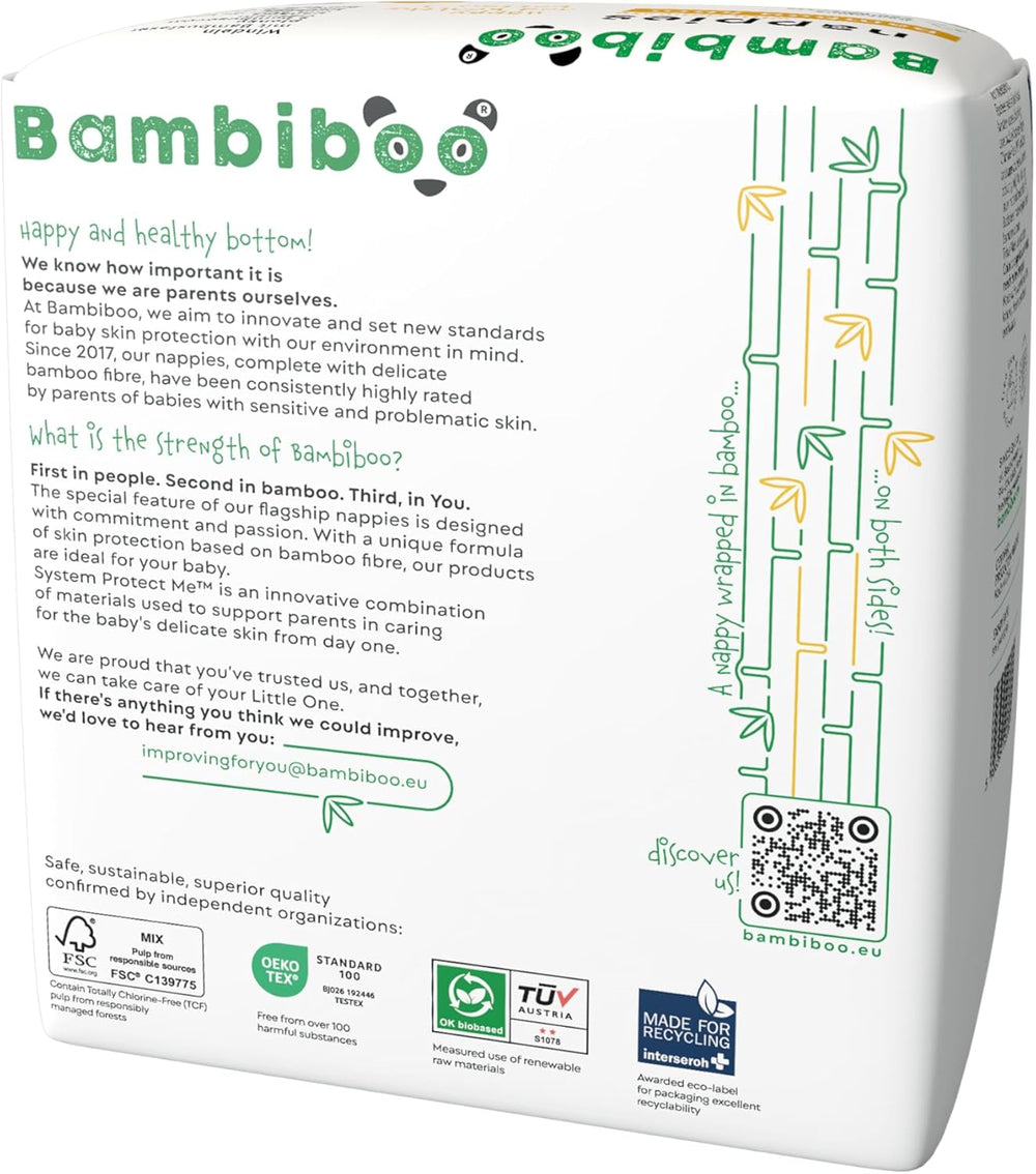 Bambiboo Mini couches jetables respectueuses de la peau avec ouverture ombilicale en fibre de bambou douce - Couches pour nouveau-nés - Couches jetables pour nouveau-nés - Protection de la peau - Taille 2, 25 pcs