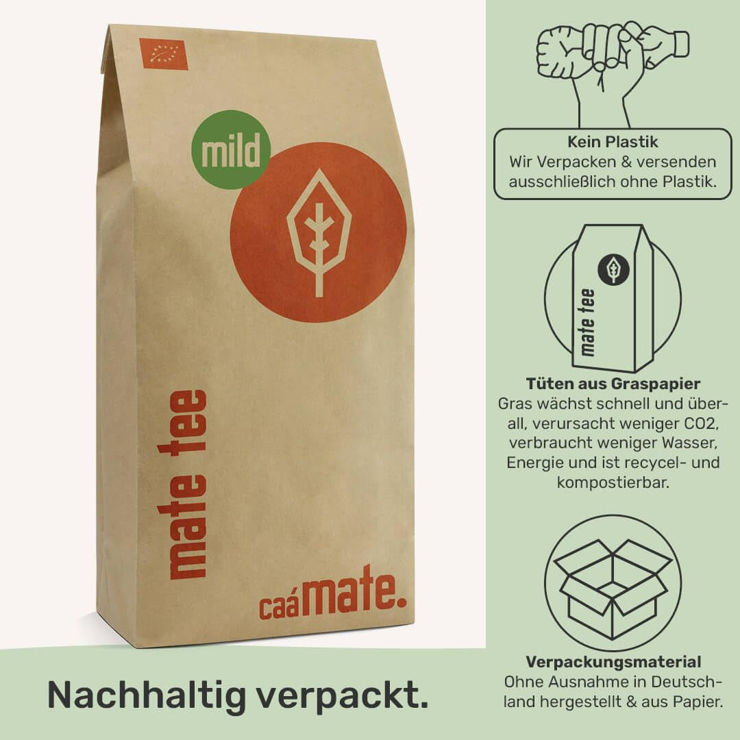 Tea Mate Bio Doux 1 kg - Pur, frais et vert - Séché à l'air - Yerba Mate biologique - Contrôlé, certifié et emballé en Allemagne (1000 g)