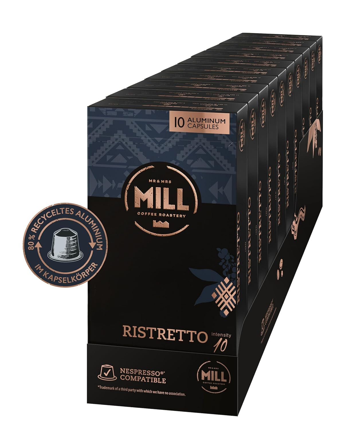 Kaffeekapseln Ristretto, 100 Kapseln für Kapselmaschinen (10x10), 80% d'aluminium recyclé dans Kapselkörper