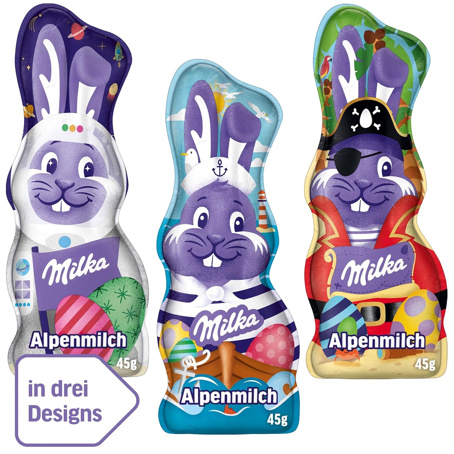 Milka Smiling Bunny Alpine Milk Design Edition - Chocolat de Pâques avec 3 motifs différents - 24 x 45g