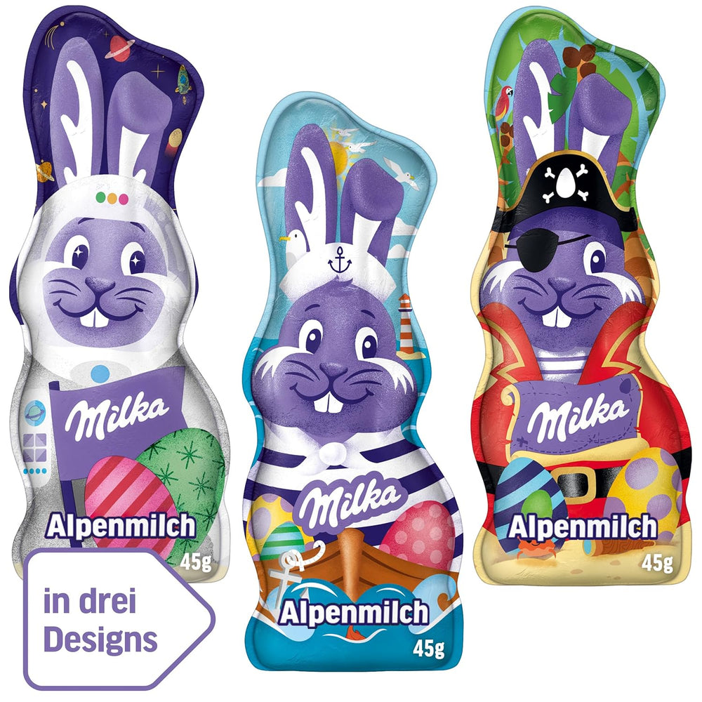 Milka Smiling Bunny Alpine Milk Design Edition - Chocolat de Pâques avec 3 motifs différents - 24 x 45g