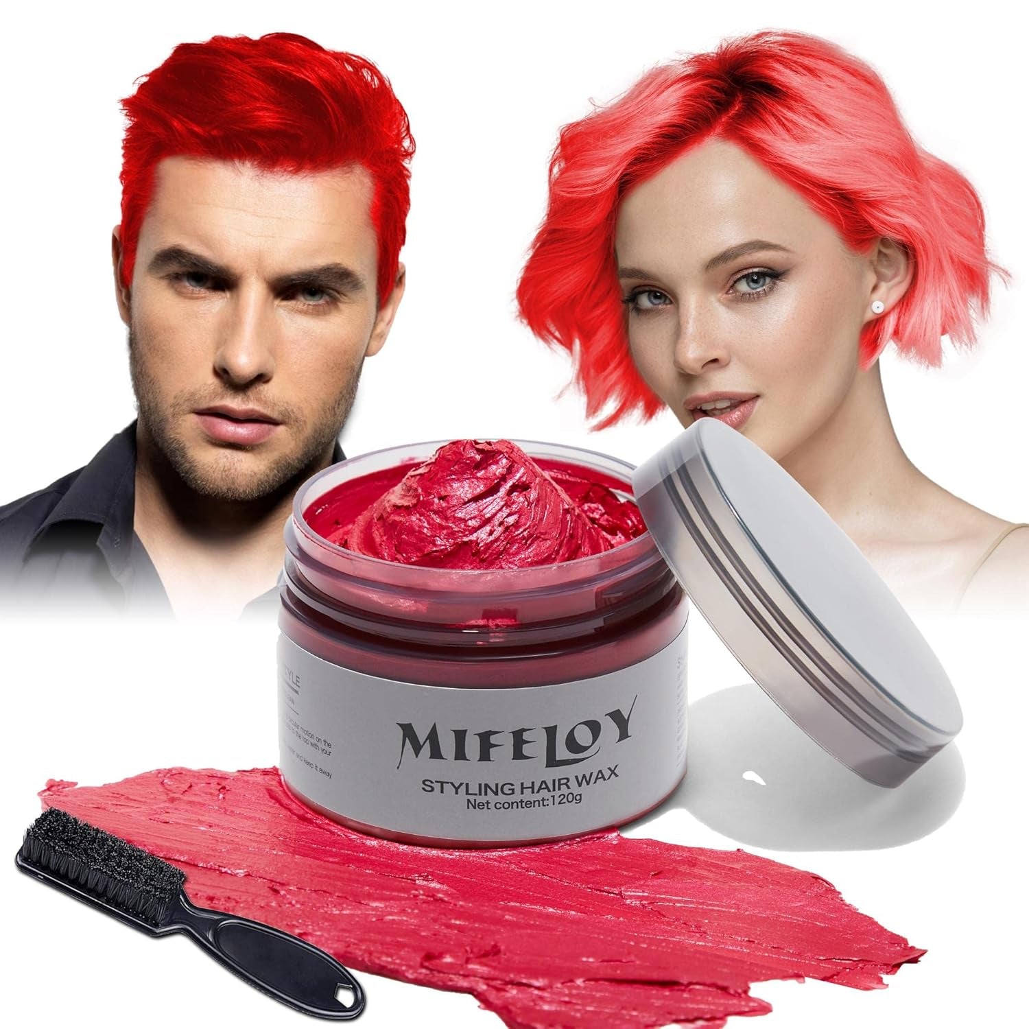 Teinte de cheveux violette 4,23 oz, coloration temporaire avec pinceaux, cire de coiffure pour hommes et femmes, crème capillaire instantanée, pommade de coiffure naturelle, bricolage cosplay Halloween, cire pour cheveux, teinture pour cheveux Naty Shop rouge