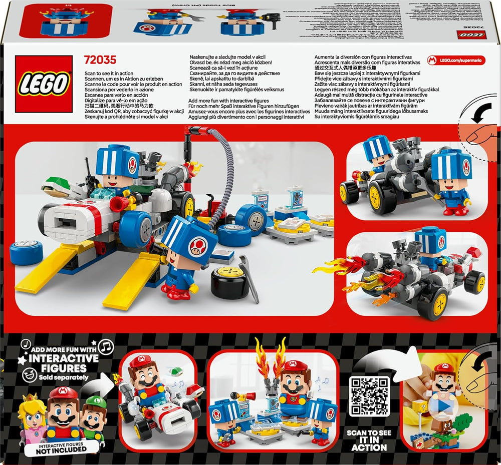 LEGO Super Mario : Mario Kart – Ensemble de garage de Toad, jouet mécanique Nintendo avec 2 figurines de personnage de crapaud bleu pour un jeu indépendant, cadeau d'anniversaire pour garçons, filles et joueurs âgés de 8 ans et plus 72035