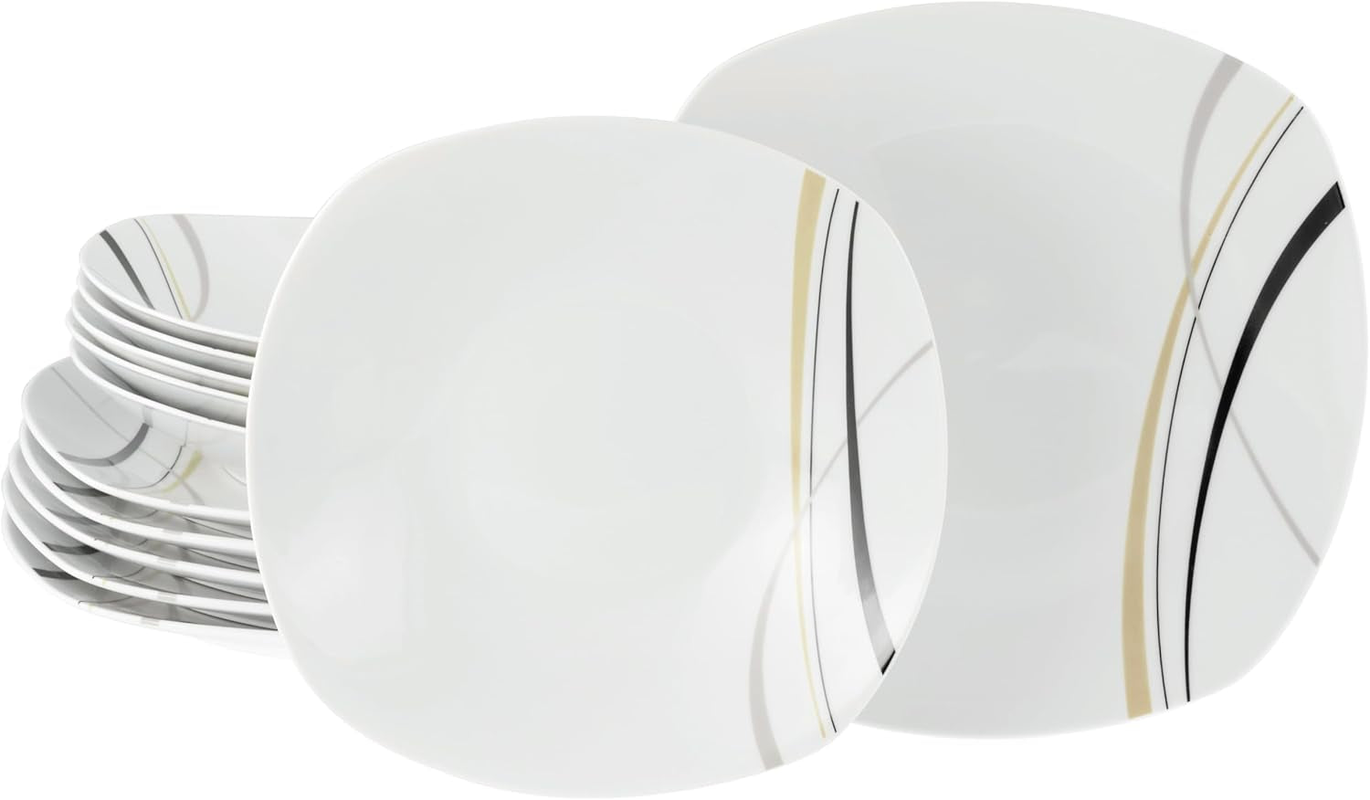 CreaTable 24029 Square City Line Series Service de table en porcelaine pour 6 personnes 12 pièces Passe au lave-vaisselle et au micro-ondes Fabrication de qualité