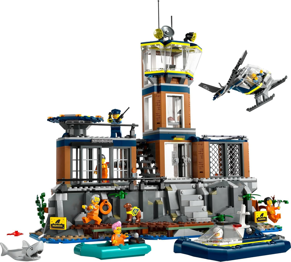 LEGO City Poste de police sur l'île-prison, jouet de police avec hélicoptère, botte et Hai, ensemble avec 7 figurines et chien, cadeau d'anniversaire pour garçons et filles à partir de 7 ans 60419